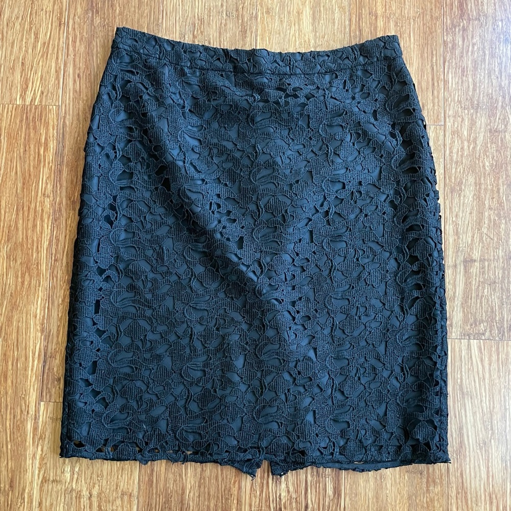 J. Crew Black Lace Overlay Pencil Skirt Size 6